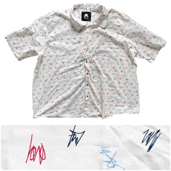 Winston White Red Blue Scribbles Patriotic Short Sleeve Button Up Shirt sz 6XLT - Picture 1 of 7